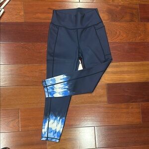 Sweaty Betty Navy Blue Leggings with Tie-Dye Detail worn once